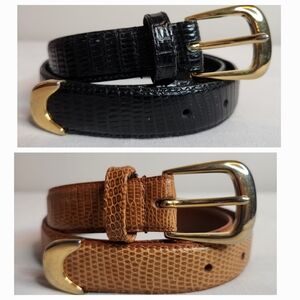 Allen Lolly / Genuine Lizard Leather Belts, Black and Brown, Size S